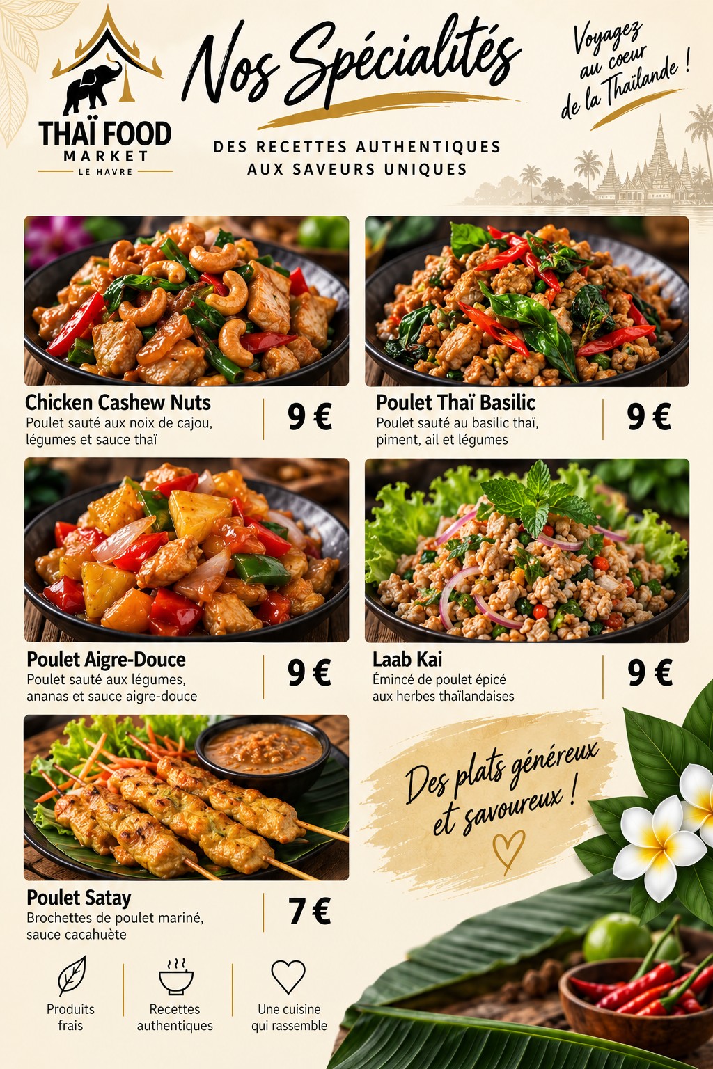 Illustration du poulet au basilic thaï
